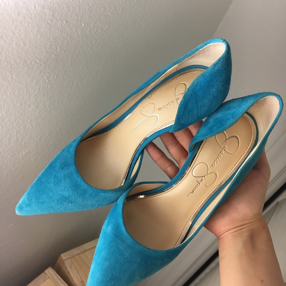 Jessica Simpson teal pumps
